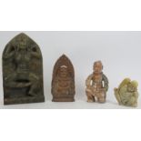 A group of four Chinese jade and hardstone carvings, 20th century. 9.2 in (23.3 cm) tallest