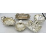 An assortment of five silver bon bon dishes, to include a rectangular one with embossed & pierced