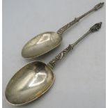 A pair of Hanau pseudo silver marked apostle serving spoons, approx weight 3.2 troy oz/104 grams.