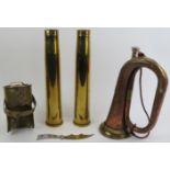 A group of WWI Trench Art and and Militaria related items. (5 items) Horn: 10.6 in (27 cm) height.