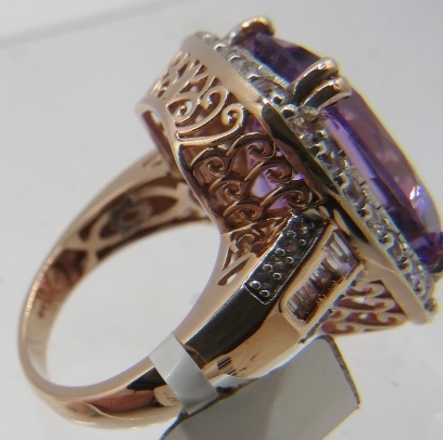 Large Rose de France amethyst cocktail ring, size N, overall portrait setting 23mm x 18mm, good - Image 2 of 2