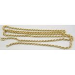 An 18ct yellow gold rope chain necklace. Approx 33"/84cm, approx weight 16.8 grams. Condition