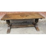 A late 17th/early 18th century and later medium oak refectory table of good colour, on bulbous