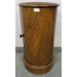 A Victorian walnut cylindrical bedside cabinet, with inset marble top, housing one loose shelf, on a