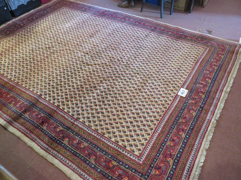 A North East Persian Sarouk Mir carpet central repeat pattern field on cream ground and deep border. - Image 3 of 3