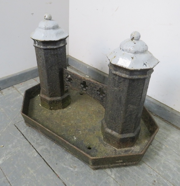 A very large 19th century cast iron boot scraper, the two octagonal columns with ball finials, - Image 2 of 2