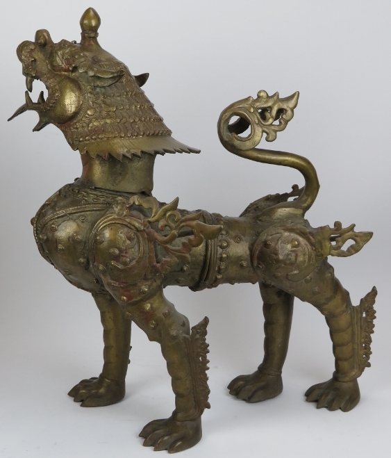 A large pair of Chinese bronze armoured dogs. (2 items) 22.8 in (58 cm) height. Condition report: - Image 4 of 4