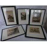 British School (early 20th century) - Five pencil signed sepia etchings, landscapes and
