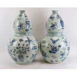 A pair of very large Chinese blue and white porcelain double gourd vase. Decorated throughout with