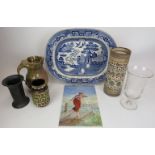 A Group of ceramic and glass wears, 19th/20th century. Comprising three studio pottery vases and a