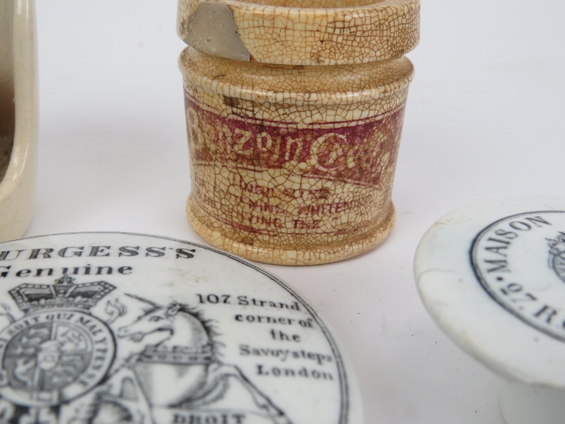 A collection of Victorian pot and printed lids. (9 items) 3.4 in (8.7 cm) largest diameter. - Image 2 of 5