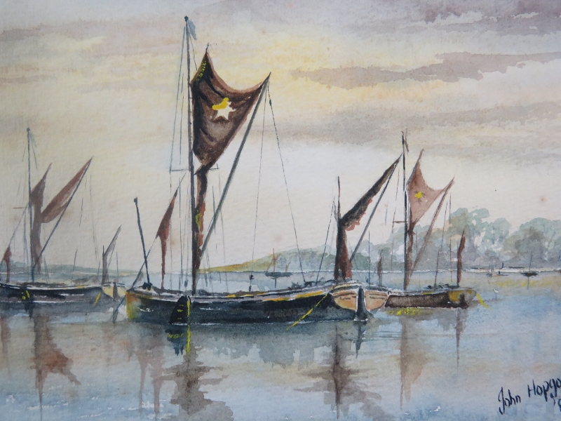 John Hopgood (1984) - 'Pin Mill Dawn', watercolour, signed, dated, titled, 23cm x 33cm, mounted - Image 2 of 4