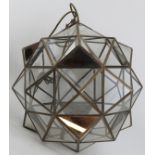 A large multifaceted glass polyhedron ceiling light, 20th century. Composed of clear and mirrored