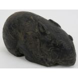 A Chinese archaistic carved black soapstone rodent. Probably carved as a rat in reference to the