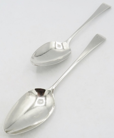 A pair of Georgian silver table spoons, London 1807, Peter & William Bateman, monogrammed 'C'.