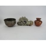 Three Middle Eastern and Chinese items. Comprising a Middle Eastern copper vase and bowl together