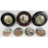 A collection of pratt ware pot lids, 19th century. (7 items) Three later in later frames. Albert