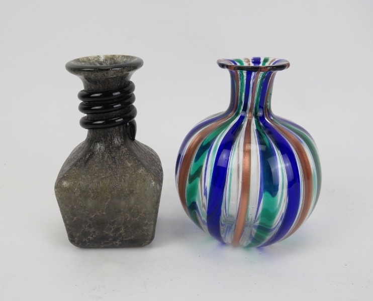 Two small Italian Murano glass vases, Venice, 20th century. Comprising a scavo vase of squared