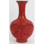A Chinese cinnabar lacquer vase. 8.2 in (20.8 cm) height. Condition report: Good condition.