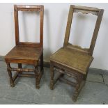 Two 18th century Lorraine chairs, one fruitwood the other in oak, on turned and block supports