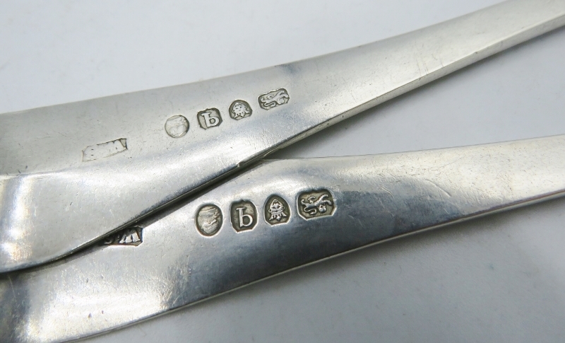 A pair of Georgian bright cut silver table spoons, London 1831, probably William Southey. Approx - Image 2 of 2