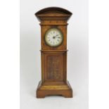 Miniature walnut long cased clock. Traces of gilding to etched panel. 7.1 in (18 cm) height.