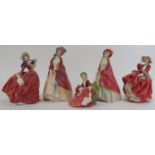 A group of five Royal Doulton figurines. Comprising ‘Autumn Breezes’ HN 1934, ‘Paisley Shawl’ HN