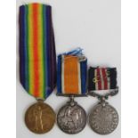 A group of three WWI British military medals. Awarded to GNR Albert Henken R.A. (120224) of the