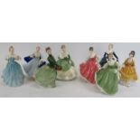 A group of eight Royal Doulton figurines. Comprising ‘Soiree’ HN 2312, ‘Fair Lady’ HN 2193, ‘Dulcie’
