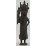 A West African Benin bronze figure. 15 in (38 cm) height. Condition report: Some wear with age.