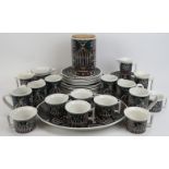 A Portmeirion Pottery ‘Magic City’ pattern part tea and coffee set. (Quantity) Biscuit barrel: 7.7