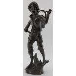 A bronze statue of a grape picker boy, 20th century. Modelled after works by Auguste Moreau. 13.8 in