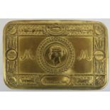 A WWI Princess Mary 1914 gilt brass Christmas gift box. 5 in (12.8 cm) length. Condition report: