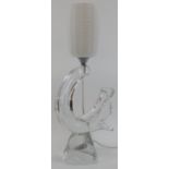 A French Daum crystal glass table lamp, 20th century. With an opaque white studded glass shade.