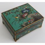 A Japanese cloisonné enamelled jewellery trinket box, Meiji period. The hinged cover decorated