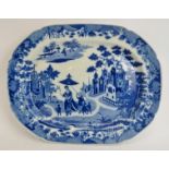 A Minton blue and white transfer printed ‘Queen of Sheba’ pattern ceramic platter, early 19th