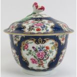 An early Worcester gilt and polychrome enamel decorated porcelain sucre bowl and cover, circa