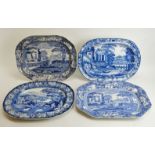 Four English blue and white transfer printed ceramic platters, 19th century. (4 items) 7.3 in (44