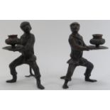 A pair of bronze monkey candle holders, 20th century. (2 items) 6.2 in (15.7 cm) height. Condition