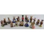 A collection of Royal Doulton Bunnykins figurines.(16 items) 4.5 in (11.5 cm) tallest height.