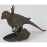 A bronze cloisonné enamelled oil burner in the form of an exotic bird, 19th century. Probably of