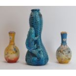Three Oriental ceramic items, 20th century. Comprising a Chinese turquoise glazed vase in the form