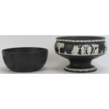 Two Wedgwood basalt bowls, 19th/20th century. Both decorated with Neoclassical figural scenes. (2