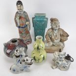 A collection of Oriental items, 20th century Including an oil lamp formed as mythical creature. (7