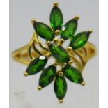 Russian diopside ring, size M. Overall 23mm x 13mm, faceted marquise cut stones, size small N.