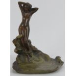 An Art Nouveau bronze figural desk tidy dish by Burg Staler, early 20th century. Modelled
