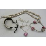 A Links of London 'Friendship' bracelet, boxed and a silver beaded necklace, boxed, marked 925.