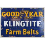 An enamelled metal Good Year ‘Klingtite Farm Belts’ advertising sign. 15.7 in (40 cm) x 23.6 in (