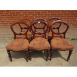 A set of six Victorian mahogany balloon back dining chairs, reupholstered in geometric patterned