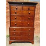 A good George III mahogany secretaire chest on chest, the cornice with Greek Key and dentil